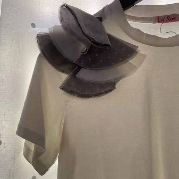 Elegant White and Gray Ruffle Top - Picture 3 of 7